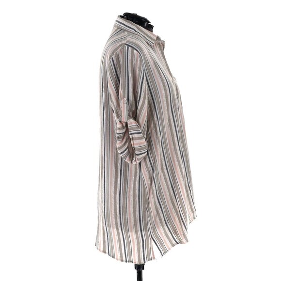 Boho Me Stripe Collared Shirtdress Women 1X Coastal Grandma Bohemian Resort Wear - Picture 6 of 13